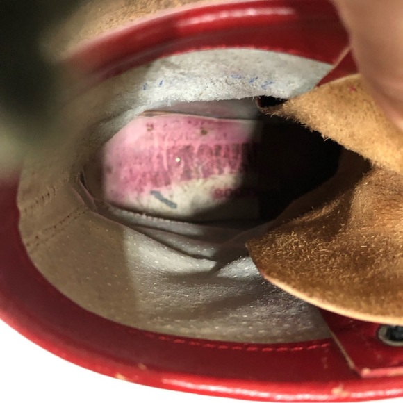 Cowtown Red Leather Made In Mexico granny Boots Size 5D Women's fringe lace up - Picture 6 of 7